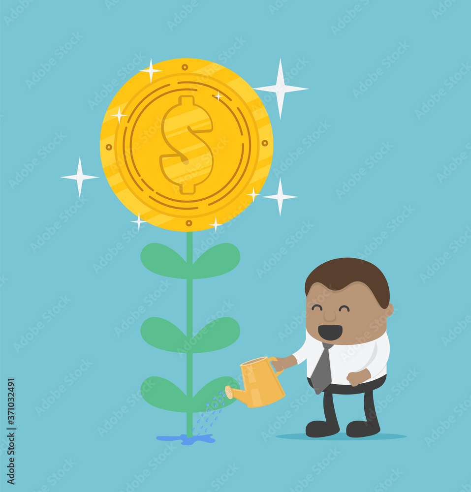 Obraz na plátně African-american businessman watering money flower