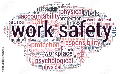 Work safety word cloud isolated on a white background.