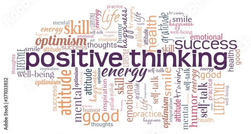 Positive thinking word cloud isolated on a white background.