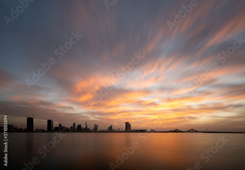 Bahrain skyline at dusk with beautiful clouds