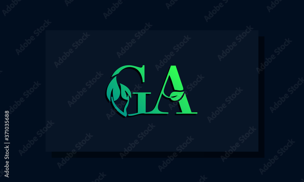 Minimal leaf style Initial GA logo. - obrazy, fototapety, plakaty 