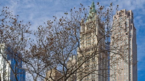 Manhattan skyscraper blue sky NY