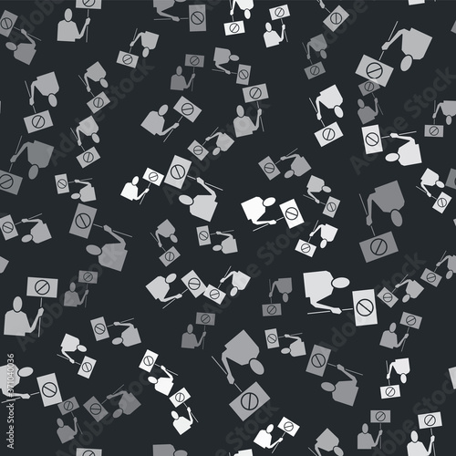 Grey Nature saving protest icon isolated seamless pattern on black background. Earth planet protection, environmental issues demonstration. Vector Illustration.