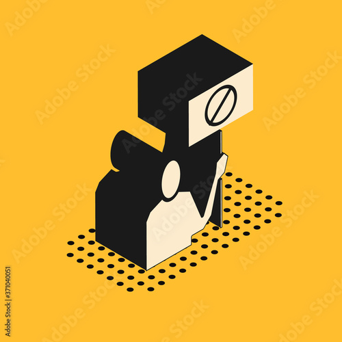 Isometric Nature saving protest icon isolated on yellow background. Earth planet protection, environmental issues demonstration. Vector Illustration.
