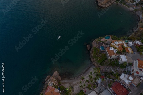 A high definition aerial view of a beach community in San Carlos Mexico. © phillips
