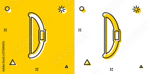 Black Bow icon isolated on yellow and white background. Random dynamic shapes. Vector.