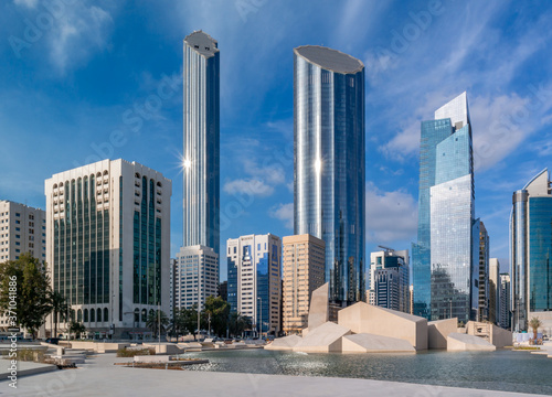 Abu Dhabi city downtown and landmarks | World Trade Center iconic towers and the Mall  photo