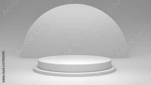 Pedestal of Platform display with modern stand podium on white color background. 3D rendering.