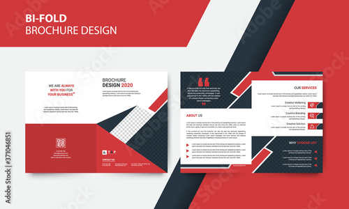 Clean corporate business bi fold brochure design template with a modern look, bifold business brochure design, red brochure design