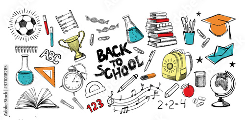Back To School hand drawn set. Vector. 