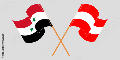 Crossed and waving flags of Syria and Austria