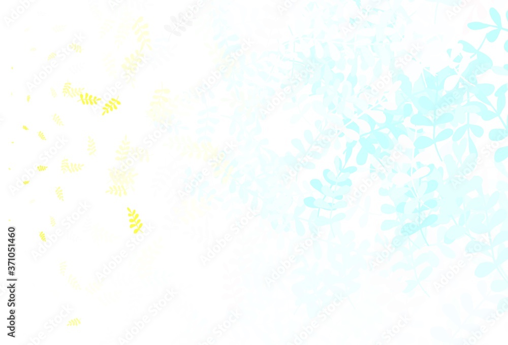 Light Blue, Yellow vector doodle backdrop with leaves.
