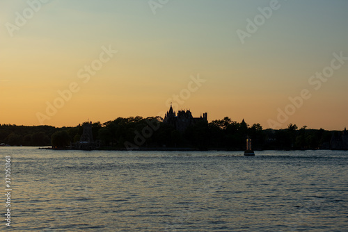 Sunset over the castle on the river