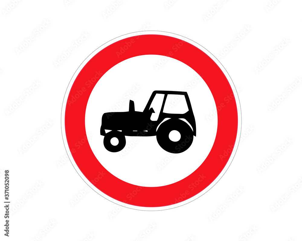 No entry for tractors, road sign, vector icon. Red prohibition sign. Stop symbol. No entry for tractors, road sign, vector icon. Red prohibition sign. Stop symbol.