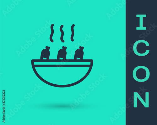 Black line Soup with shrimps icon isolated on green background. Tom yum kung soup. Vector..