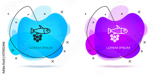 Line Fish with caviar icon isolated on white background. Abstract banner with liquid shapes. Vector..