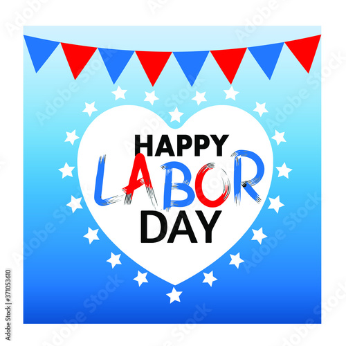 happy labor day, web icon, card or banner with heart 