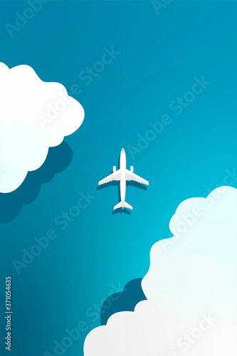 Creative concept vector illustration plane flying in the sky background.
