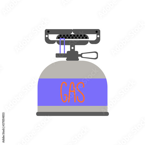 Gas burner and gas cylinder for hiking and travel. Vector illustration.