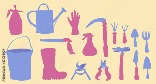 Simple and cute garden tools vector illustration set