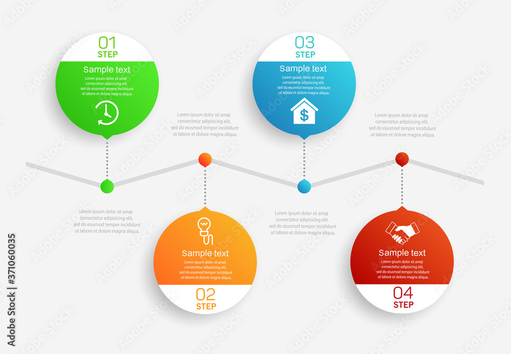 Abstract infographics number options template with colorful circles and 4 steps . Can be used for workflow layout, diagram, business options, banner, web design Abstract infographics number options template with colorful circles and 4 steps . Can be used for workflow layout, diagram, business options, banner, web design