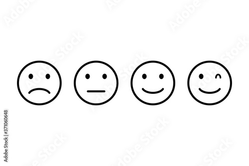 Face smile outline icon on transparent background. Isolated set of black emoticon sign. Happy and sad emotion. Round shape of mood satisfaction. Emoji button with wink eye. EPS 10.