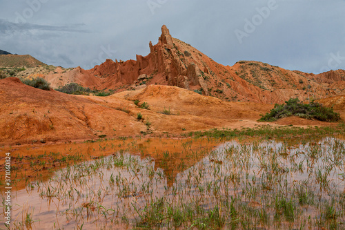 Rock formations known as Fairy Tale Castle, near the town of Kaji Say, Issyk Kul Lake, Kyrgyzstan