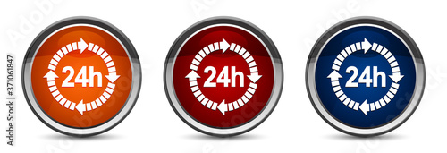 24 hours delivery icon exclusive blue red and orange round button design set