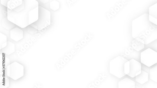 Abstract Futuristic Science, Business, Health and Technology Geometric Hexagon Shape Border Clean White Background Texture, Widescreen Vector Illustration with Copy Space