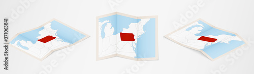 Folded map of Pennsylvania in three different versions.
