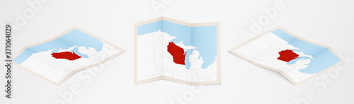Folded map of Wisconsin in three different versions.