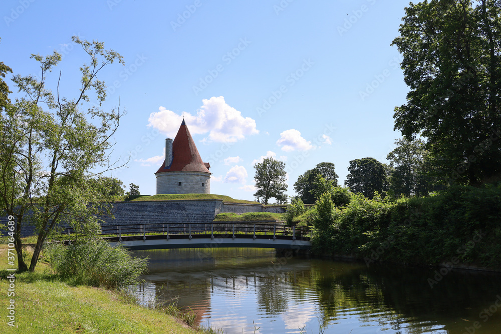 Entrance of the Kuressaare Castle on the island of Saaremaa in Estonia on a sunny day	