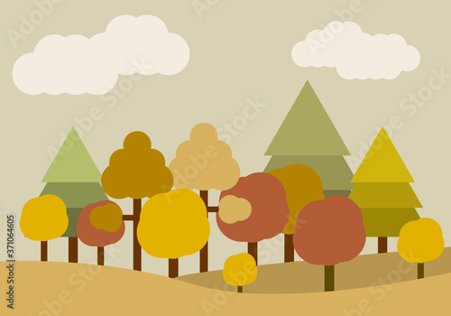 Paisaje con árboles y colores de otoño.