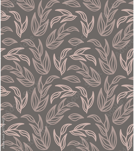 Seamless vector background with leaves. Linear style illustration