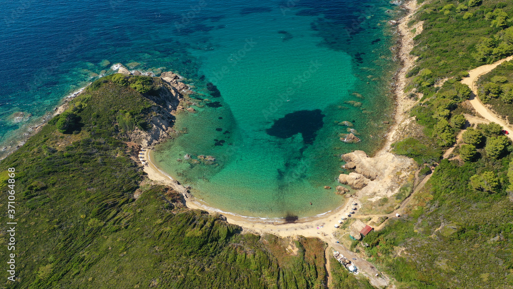 Aerial drone photo of secluded emerald beach of Krifi or 