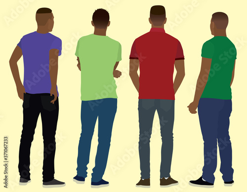 Young adult black men viewed from the back