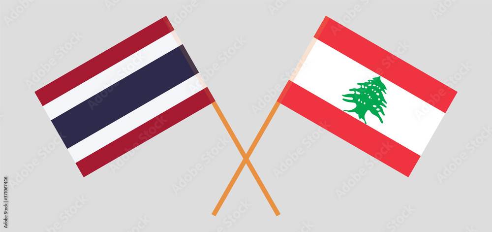 Crossed flags of Lebanon and Thailand