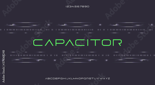 Capacitor, an Abstract modern minimalist thin geometric futuristic alphabet font. digital space typography vector illustration design