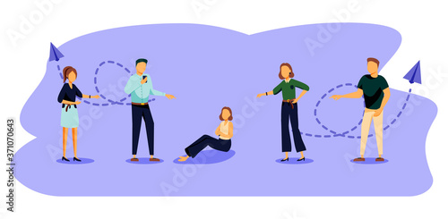 Vector illustration, the problem of bullying, a woman sits on the floor surrounded by people mocking her.