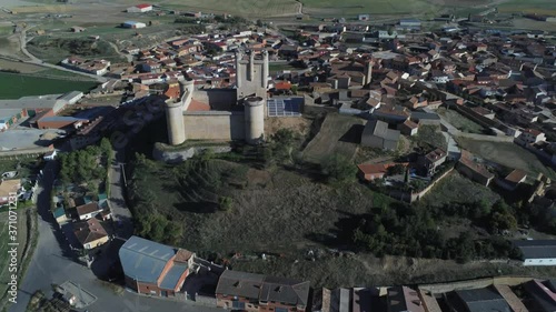 Beautiful village with castle. Torrelobaton. Valladolid, Spain. Aerial Drone Footage photo