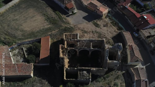 Beautiful village with castle. Torrelobaton. Valladolid, Spain. Aerial Drone Footage photo