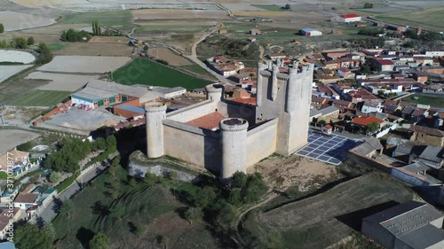 Beautiful village with castle. Torrelobaton. Valladolid, Spain. Aerial Drone Footage photo