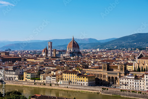 Picturesque view of Florence - Duomo Cathedral and Arno River from Michelangelo Square, Italy. Selective focus.  © Gur