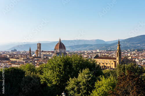 View of old Florence from the Rose Garden Giardino delle Rose, Italy. Selective focus.  © Gur