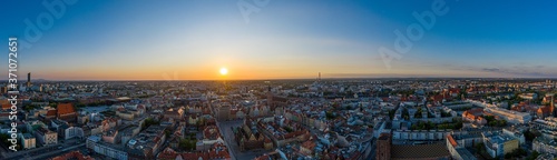 Panoramic drone aerial view on Wroclaw city