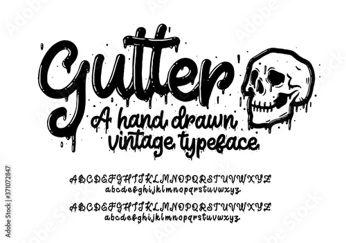 Graffiti font. Spray paint effect alphabet isolated on white. Hand drawn typeface with realistic grunge effect for a logo, cards, invitations, posters, banners. Vector illustration. 
