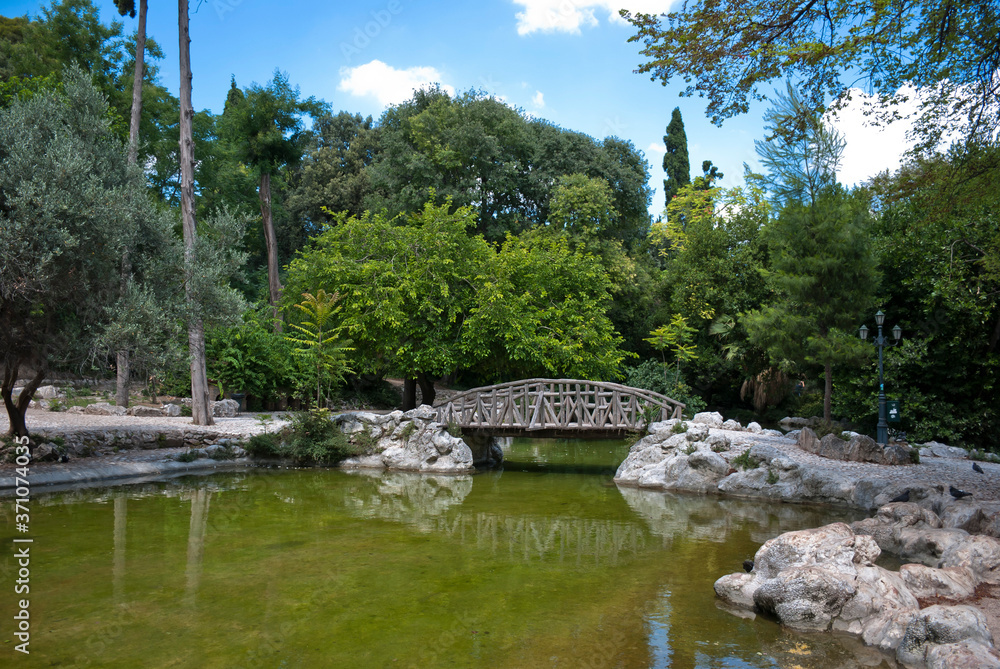 National Gardens, Athens, Greece, May 2020: The pond of the National/Royal gardens during the coronavirus quarantine National Gardens, Athens, Greece, May 2020: The pond of the National/Royal gardens during the coronavirus quarantine