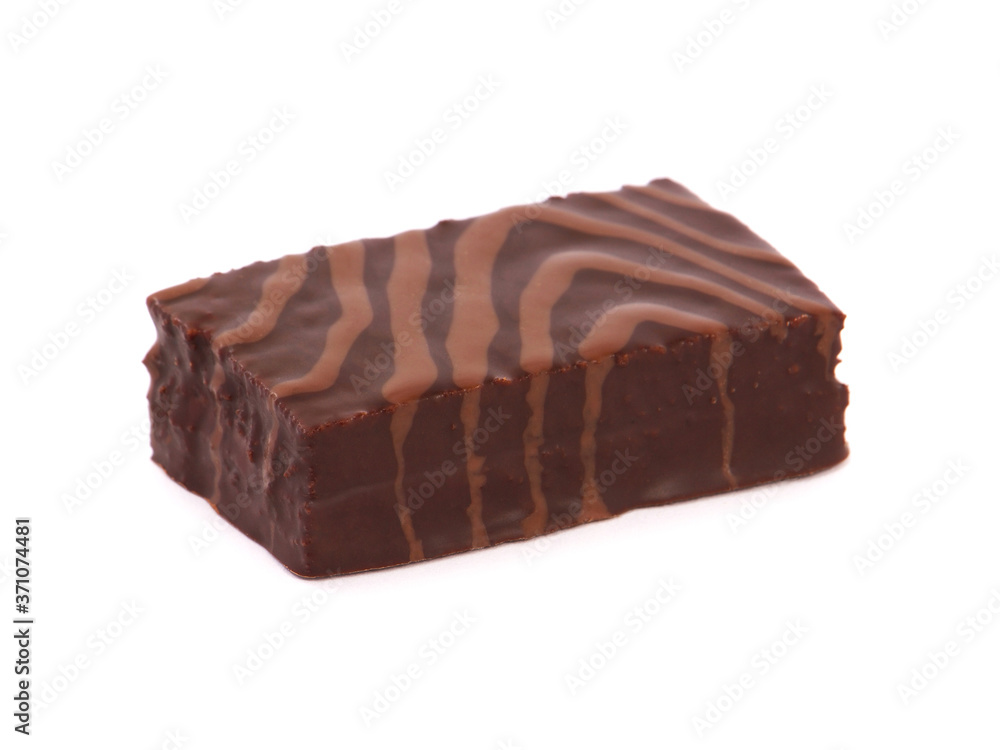 Cake bar covered with chocolate isolated on white Cake bar covered with chocolate isolated on white