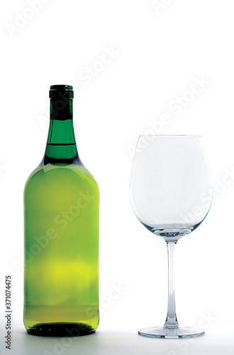 Wine bottle and glass. 