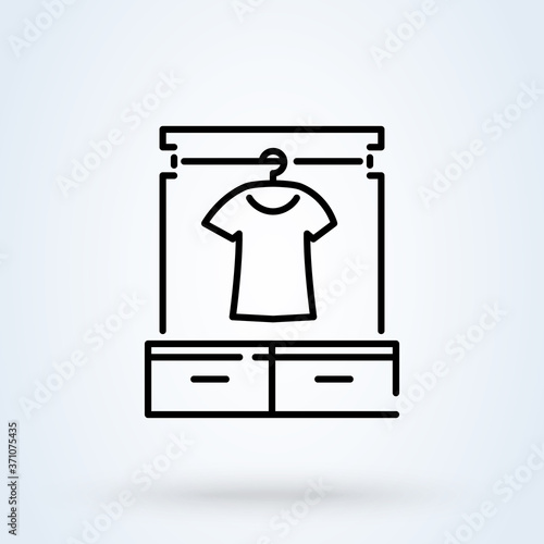 Clothing rail with hangers. Editable thin stroke clothes rack icon. Linear style trend modern design vector illustration